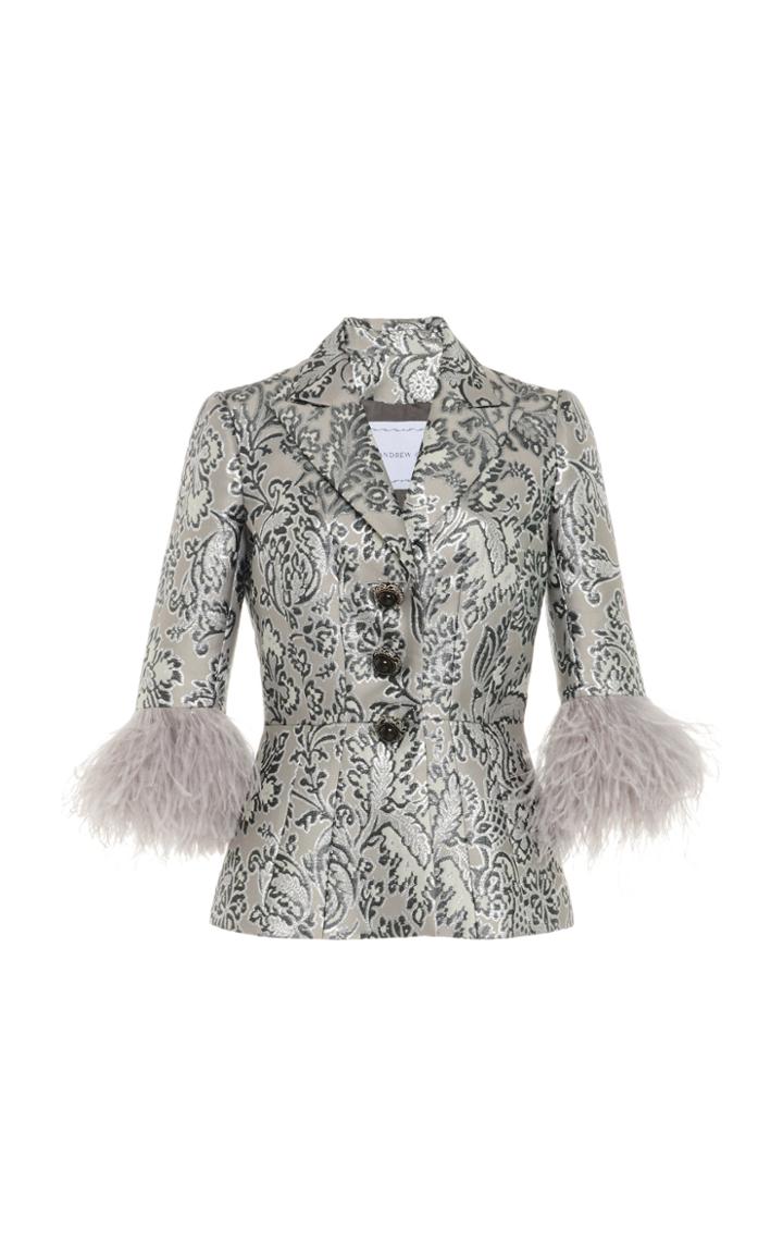 Moda Operandi Andrew Gn Feather-trimmed Brocade Blazer