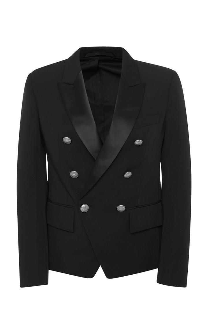 Balmain Satin-trimmed Double-breasted Crepe Blazer