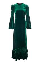 The Vampire's Wife Shirred Ruffled Velvet Maxi Dress