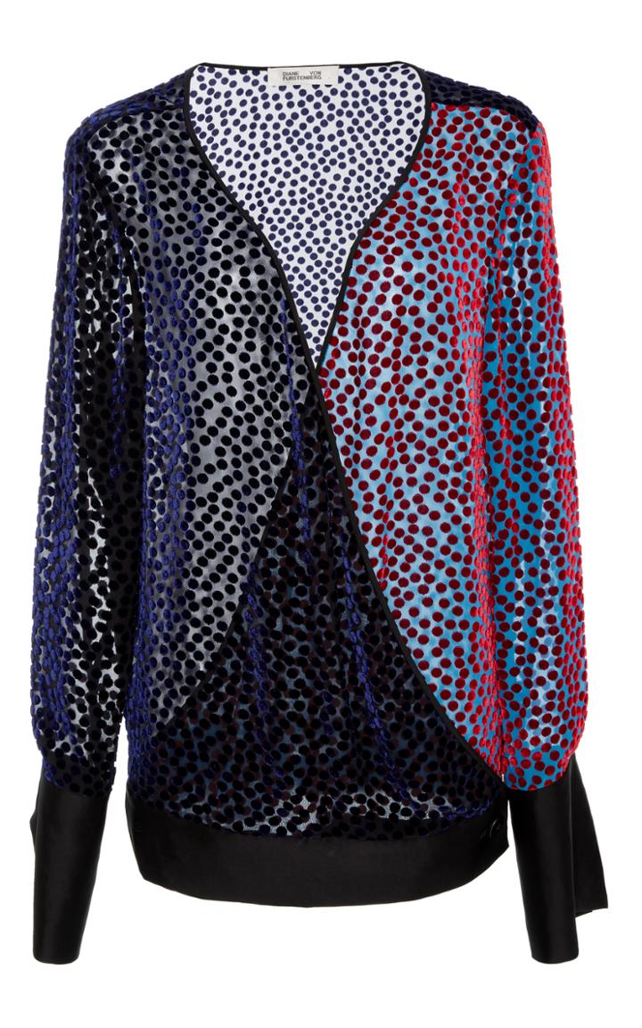 Diane Von Furstenberg Long Sleeve V-neck Velvet Top