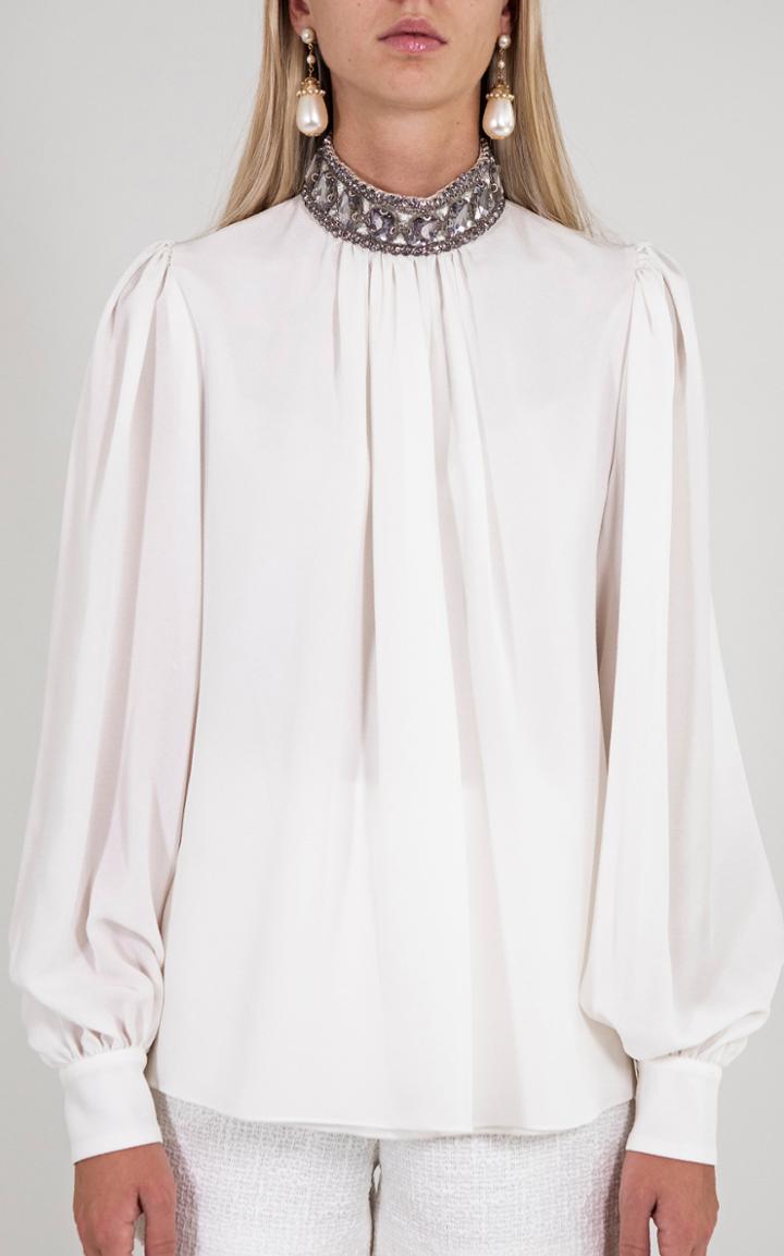 Moda Operandi Andrew Gn Embellished Collar Silk Top