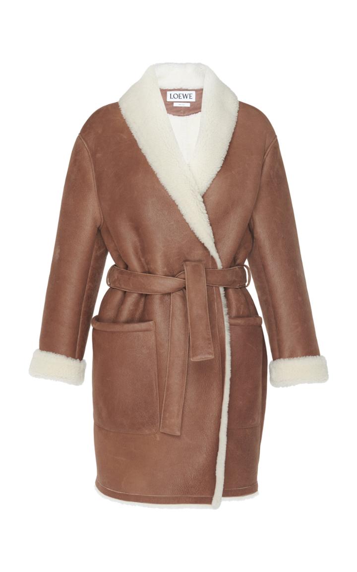 Loewe Belted Shearling-trimmed Leather Coat