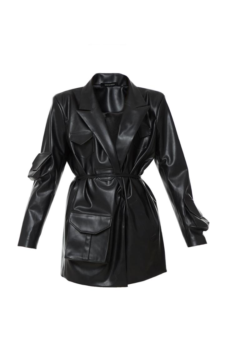 Moda Operandi Mach & Mach Wrapped Faux Leather Blazer Dress Size: Xs