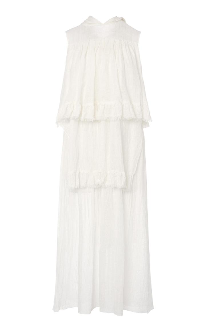 Moda Operandi Prada Tiered Sleeveless Silk Midi Dress Size: 36