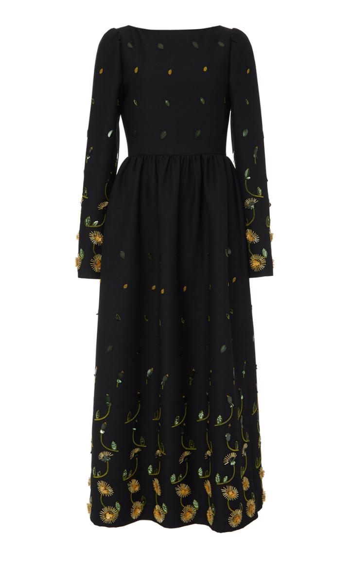 Valentino Embellished Long Sleeve Midi Dress