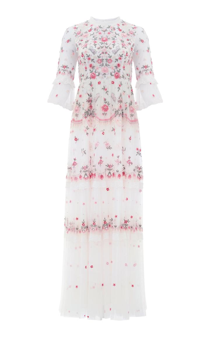 Moda Operandi Needle & Thread Butterfly Meadow Embroidered Tulle Gown Size: 6