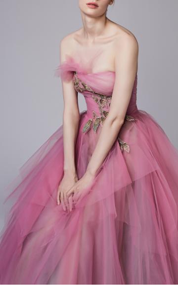 Reem Acra Embroidered Tulle Gown