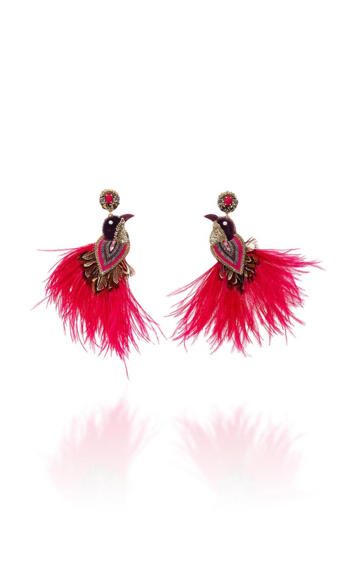 Ranjana Khan Flamengo Feathered Gold-tone Drop Earrings
