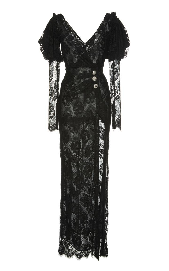 Alessandra Rich Long Sleeve Lace Gown