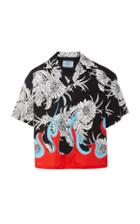Prada Floral And Flame Printed Cotton-poplin Shirt