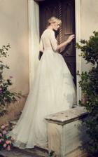 Costarellos Bridal Embroidered Tulle V-neck Gown
