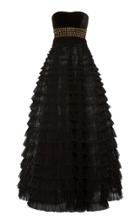 J. Mendel Strapless Embroidered Tiered Tulle Gown