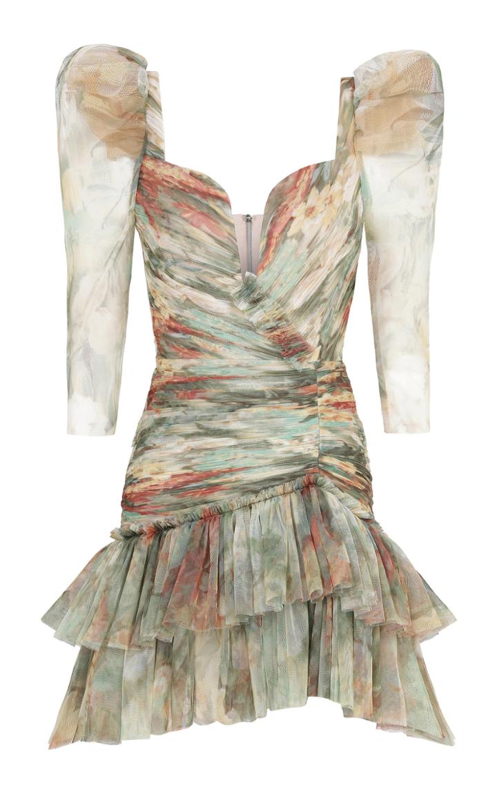 Raisa Vanessa Floral Draped Tulle Mini Dress