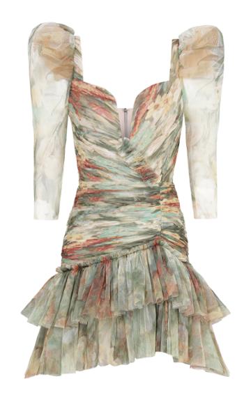 Raisa Vanessa Floral Draped Tulle Mini Dress