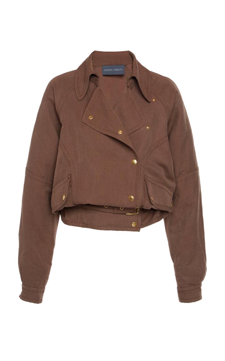 Moda Operandi Alberta Ferretti Silk And Linen Belted Button Up Jacket With Pockets S