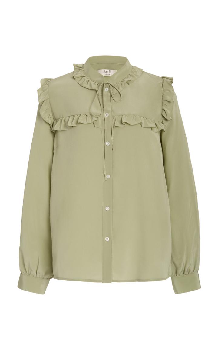 Moda Operandi Sea Silva Silk Poet Sleeve Ruffle Top