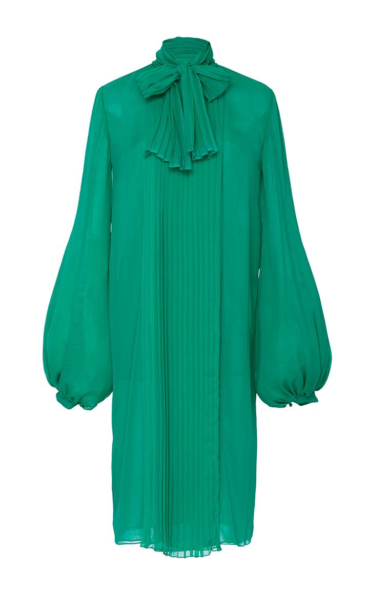 By. Bonnie Young Chiffon Pleated Tie Neck Dress