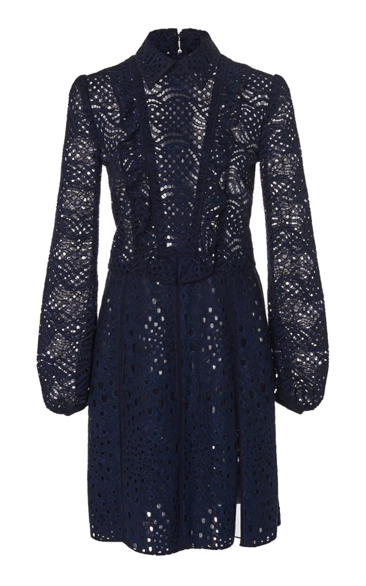 J. Mendel Collared Ruffle-trimmed Chantilly Lace Mini Dress