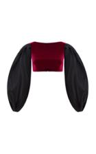 Rasario Puffed Sleeve Satin And Velvet Crop Top