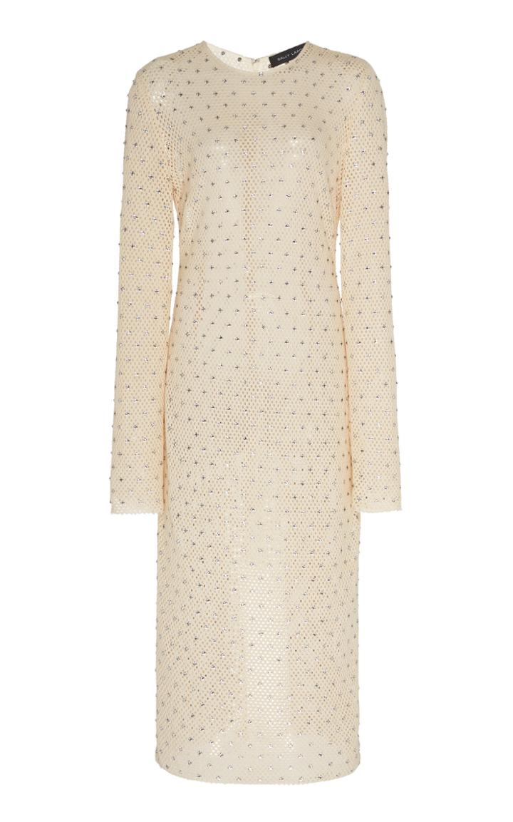Sally Lapointe Diamond Crochet Fitted Long Sleeve Midi Dress