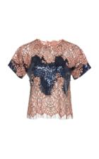 Costarellos Floral Embellished Lace Top