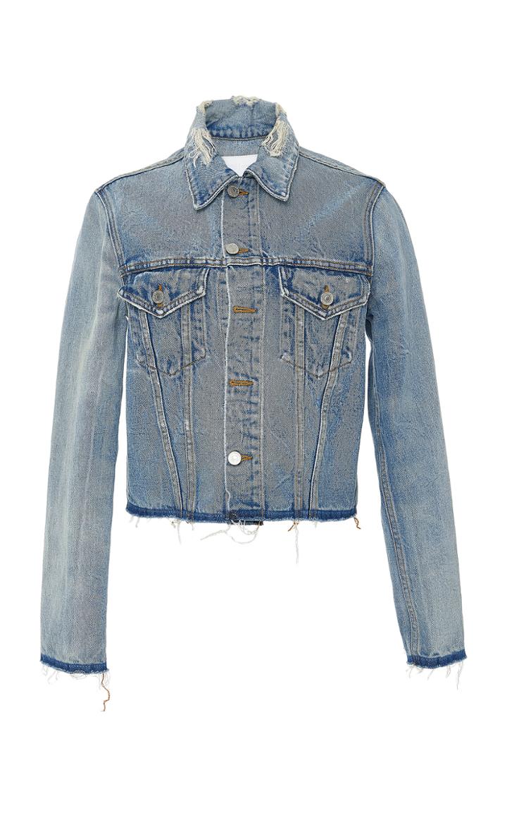 Re/done Contrast Frayed Edge Distressed Denim Jacket