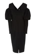Christian Siriano Textured Crepe Open Shoulder Puff Sleeve Dress