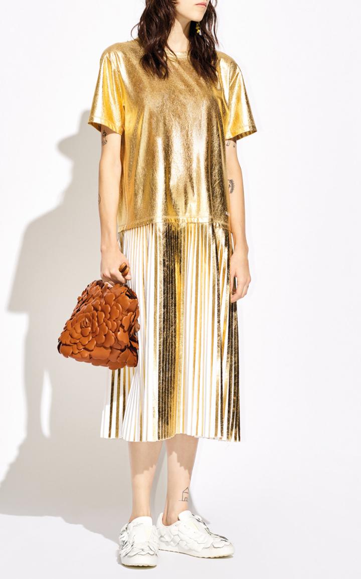Moda Operandi Valentino Pleated Metallic Cotton-blend Jersey Midi Dress