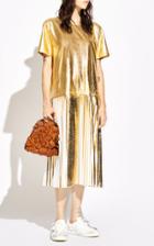 Moda Operandi Valentino Pleated Metallic Cotton-blend Jersey Midi Dress