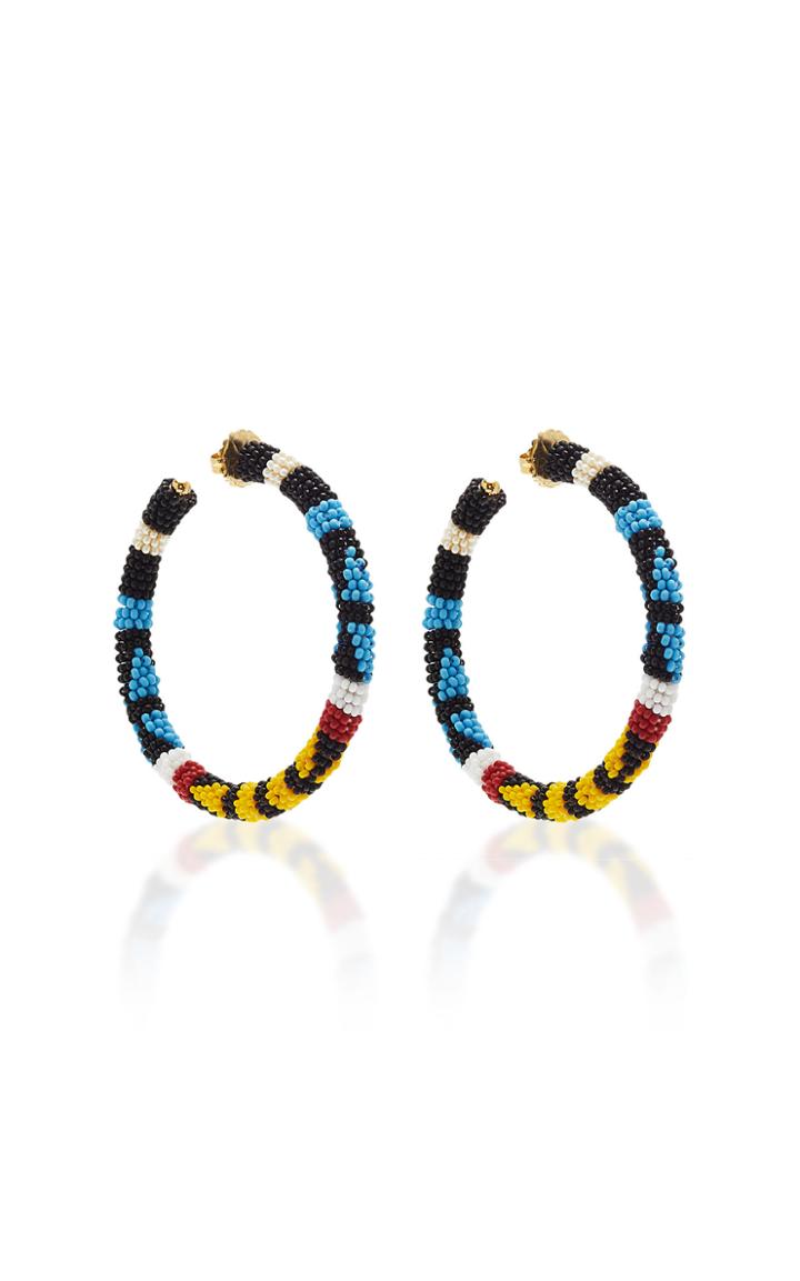 Oscar De La Renta Beaded Pattern 5cm Hoop Earrings