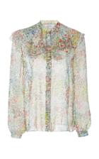 Giambattista Valli Floral-print Ruffled Chiffon Blouse