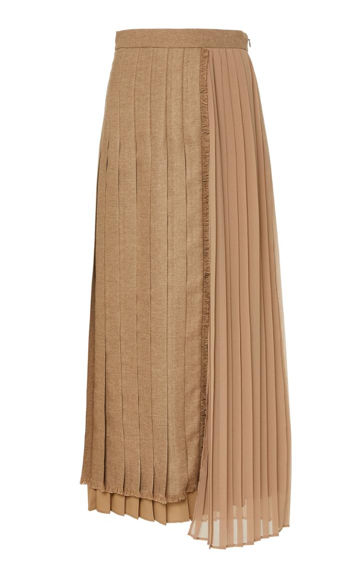 Max Mara Orange Pliss Broadcloth And Georgette Skirt