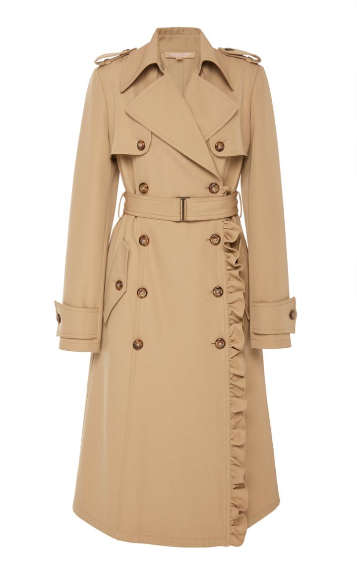 Michael Kors Collection Ruffled Wool-gabardine Trench Coat Size: 2