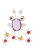 Rodarte Nickel Floral Burst Ring With Amethyst Glass Cabochon Details