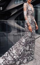 Moda Operandi Naeem Khan Metallic Floral Lace Gown