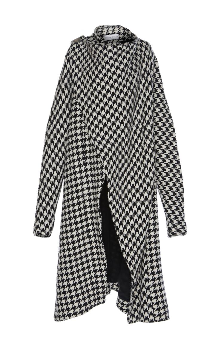 Wanda Nylon Houndstooth Check Cape Coat