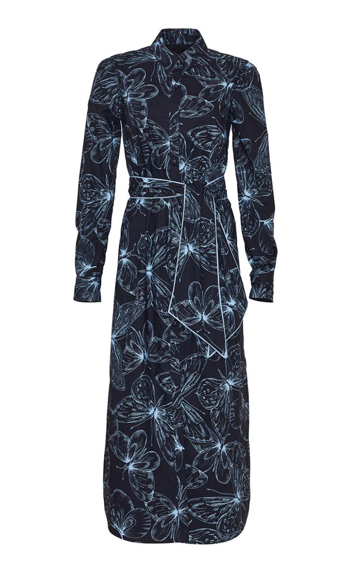 Moda Operandi Lela Rose Butterfly Cotton Poplin Belted Shirt Dress