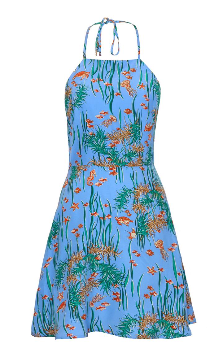 Hvn Reece Printed Silk Halterneck Mini Dress