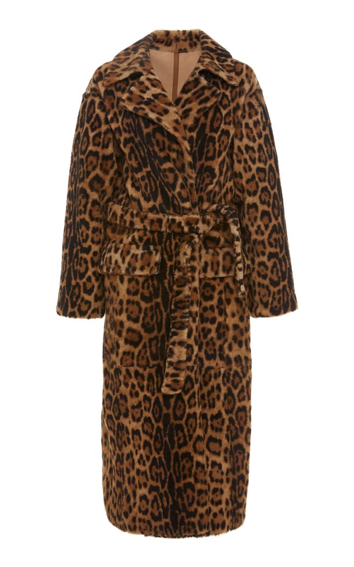 Yves Salomon Paris Belted Leopard-print Shearling Coat