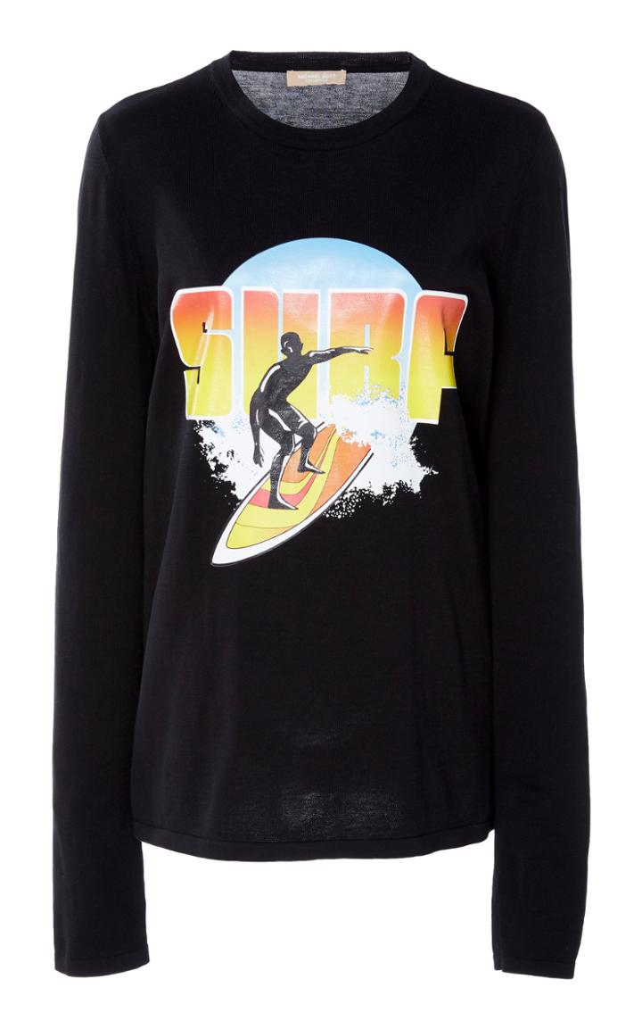 Michael Kors Collection Surf Print Long Sleeve Cotton Tee