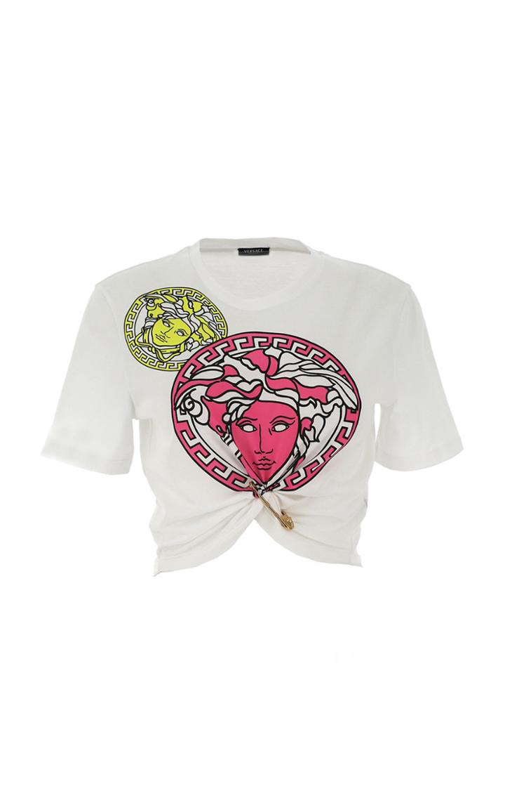 Moda Operandi Versace Logo-print Cotton Jersey Cropped T-shirt