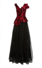 Pamella Roland Ruby & Black Lurex Floral Jacquard Gown
