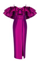 Rasario Ruffled Off-the-shoulder Silk Satin Dress