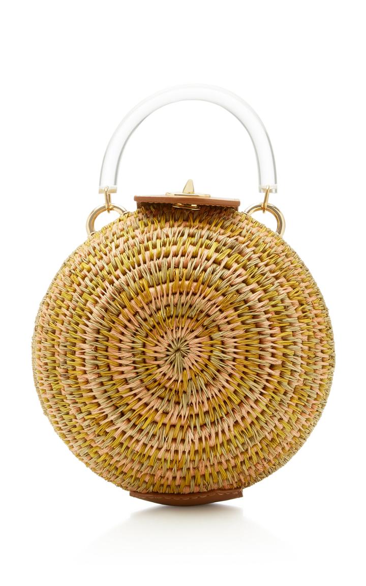 Khokho Ball Leather-trimmed Straw Top Handle Bag
