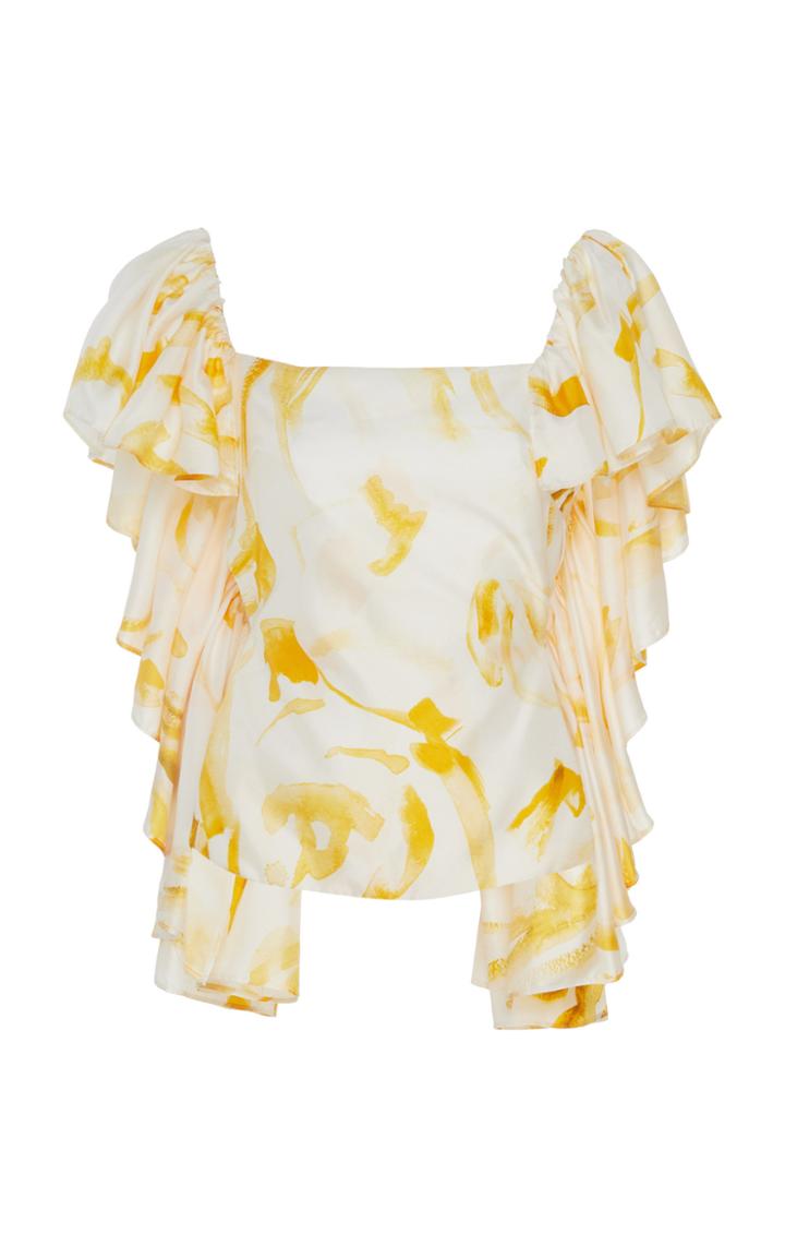 Moda Operandi Cult Gaia Mona Ruffled Printed Silk Top Size: Xs
