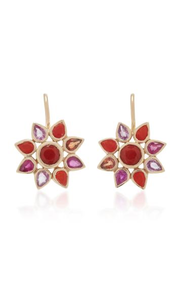 She Bee 14k Gold Coral And Sapphire Flower Earrings