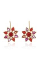 She Bee 14k Gold Coral And Sapphire Flower Earrings