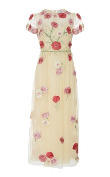 Luisa Beccaria Foral Embroidered Midi Dress