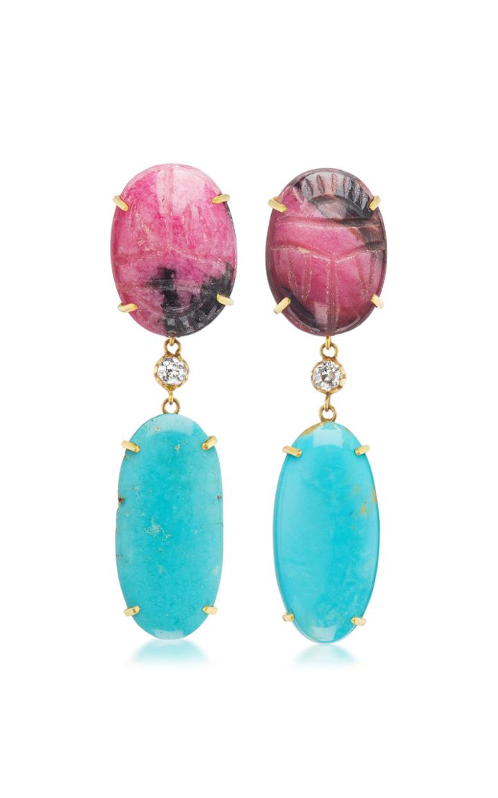 Moda Operandi Jenna Blake 18k Yellow Gold Scarab And Turquoise Drop Earrings