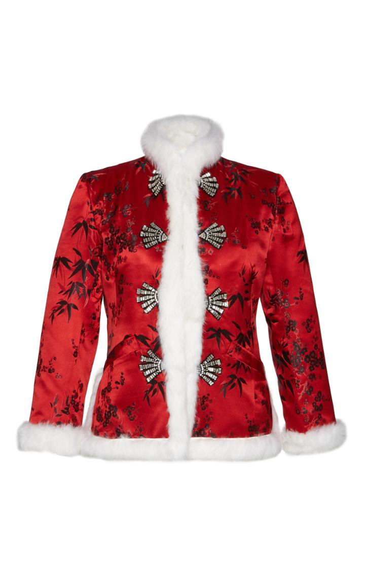 Attico Clara Fur Trim Jacquard Jacket
